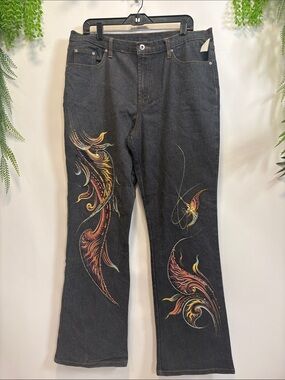 DG2 by Diane Gilman Black Bootcut Jeans with Multicolor Swirl Embroidery